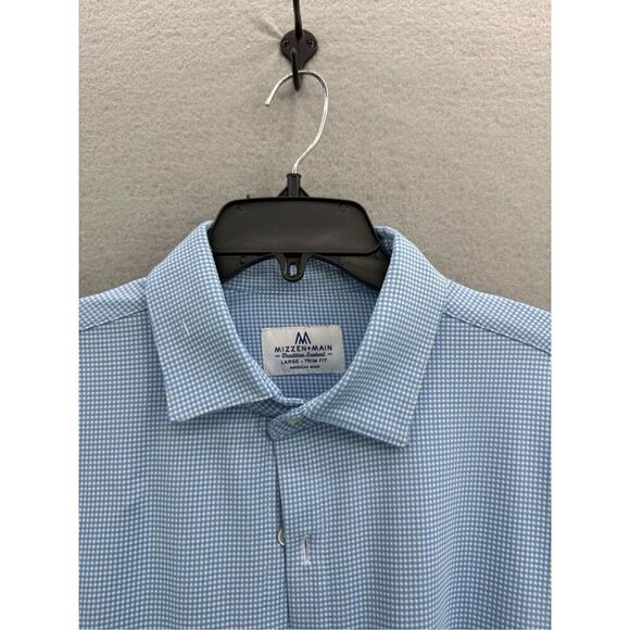 Mizzen + Main Mens Blue White Jacquard Micro Gingham Button-up Shirt Large - Picture 2 of 9